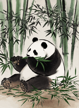 AI generated video: The video starts with a bamboo forest where a large panda bear is sitting on…