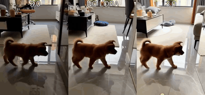 AI generated video: A realistic candid video inside a bright apartment. A tiny puppy walks across a…