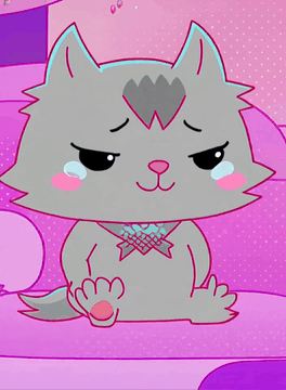 AI generated video: Cartoon, Gureco, a chibi 2d wolf, crying sad