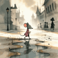 AI generated video: Video animation continuing from the provided image. The small grey mouse in the…