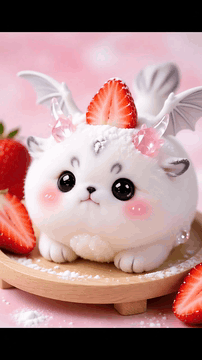 AI generated video: Macro 85mm f/1.8 close-up photo. An ultra-cute palm-sized Q-version mythical…