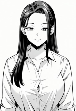 AI generated video: A black-and-white manga-style portrait of a young woman with long, dark hair…