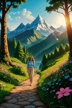 AI generated video: illustration, digital art, wild life, nature, trees, grass, bushes, flowers…