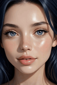 AI generated video: woman face closeup, dark blue hair, , Artistically rendered, High precision…
