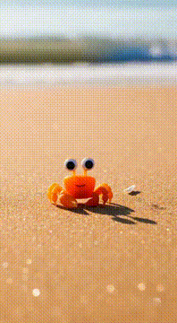 Видео, сгенерированное нейросетью: A cute crab in the sand saying the name Adam but as if it’s a hard name to…