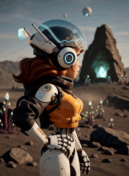 AI generated video: subject_definitions: <Subject 1> is the female astronaut in <Picture 1>, with…