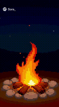 AI generated video: You’ve traveled far in Sora land. Take a break at the campfire.