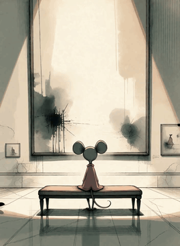 AI generated video: static mouse, timelapse of ghostly silhouettes moving behind his back