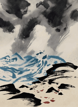 AI generated video: A sumiink painting style animation. The video starts with a rocky beach under a…