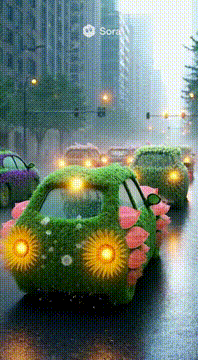 AI generated video: Vista a nivel de calle de un atasco en una gran ciudad, pero los coches son…