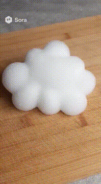 AI generated video: A satisfying video of a cloud on a cutting board and then a hand cuts it…