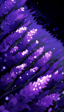 AI generated video: A dark, moody scene in a field of vibrant purple lavender under a deep night…