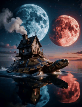 AI generated video: Cinematic wide shot, a colossal mechanical turtle with intricate brass and…