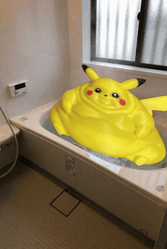 AI generated video: blend the fat pikachu into the bath tub seamlessly