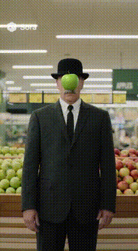 AI generated video: Inspired by Magritte’s The Son of Man. A man in a suit and bowler hat stands in…
