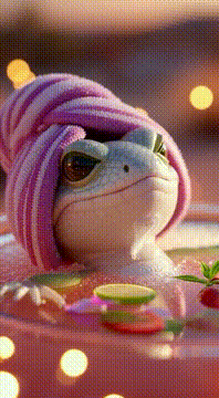 AI generated video: Spa day for @pop_dreamy_lizard