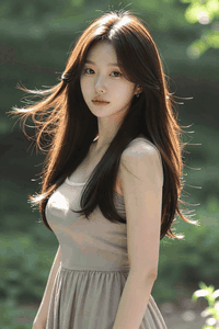 AI generated video: A woman with long hair is standing outdoors and, her hair is blowing lightly in…