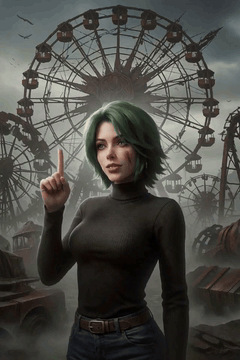 AI generated video: <lora:Forged_Magic_Krea_2_Turbo_1.0:0.75> woman upper body, green hair, hand…