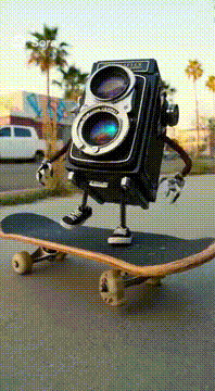 AI generated video: A camera in the style of a rolleiflex takes life and decides to go…