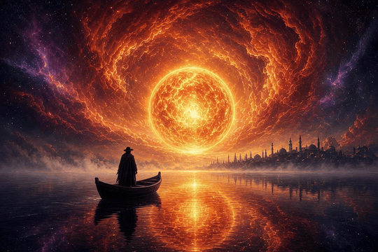 AI generated video: Surreal cosmic fantasy digital art, cinematic composition utilizing heavy…