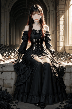 AI generated video: Begin with the woman, elegantly posed in a grand arched corridor, her…