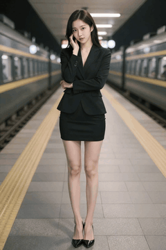 AI generated video: suit is standing at a subway platform and posing, Trains are stopping in the…