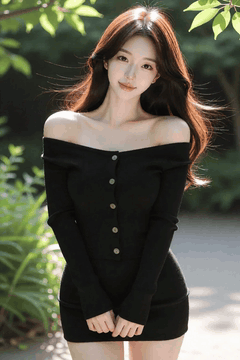 AI generated video: A woman with long hair stands on a park path, her hair blowing in the wind, the…