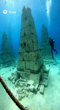 AI generated video: pyramids of giza underwater