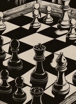 AI generated video: This video is shot in da0klfe, a black and white woodcut-style illustration…