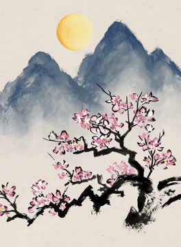 AI generated video: A sumiink painting style animation We see a cherry tree in a beautiful asian…