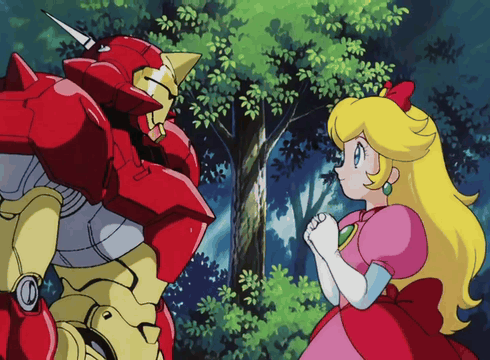 AI generated video: Princess Peach: "It's been awhile!" Samus Aran in a husky voice: "bring it in!"…