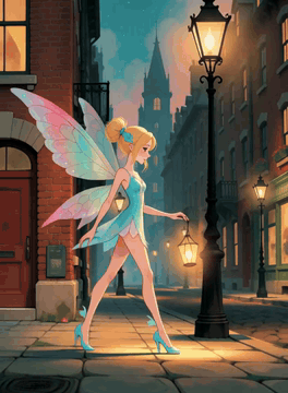 Видео, сгенерированное нейросетью: Create Video StrangeDaal, A luminous fairy with translucent wings walks through…
