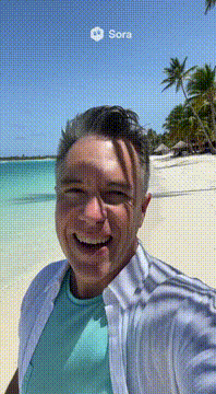 AI generated video: @theoreticallytim on vacation at a stunning tropical beach, in a vlog style he…