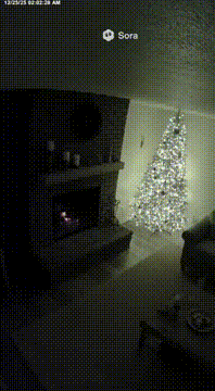 AI generated video: A grainy, desaturated realistic security camera shot from which is fixed on the…