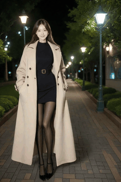 AI generated video: A young woman is standing on the street at night and smiling, Her long hair is…