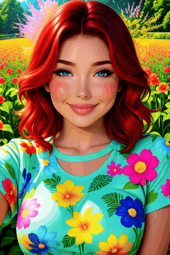 AI generated video: photo of woman playfully posing, looking at viewer, wearing a colorful flower…