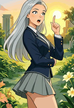 AI generated video: woman upper body, Silver hair, hand pointing up, surprised, , wearing Blazer…