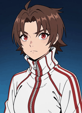 AI generated video: anime tomboy, chill pose, smiles, looking at viewers, her arms on hips, upper…