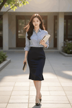 AI generated video: A business woman is walking down the street outside the office, her long hair…