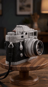 AI generated video: felt_stopmotion_style, Stop-motion rotating turntable shot, 12 fps stepped…