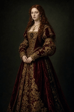 AI generated video: Classical oil painting portrait, young noblewoman with pale porcelain skin and…
