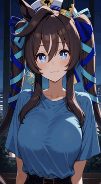 AI generated video: A close-up portrait of a cheerful anime girl with long brown hair in twin tails…