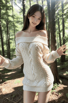 Видео, сгенерированное нейросетью: A young woman spreads her arms in the woods, shakes her body slightly, and…