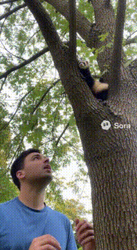 AI generated video: @robertkhoury rescues chickpea the ferret from being stuck in a tree, and…