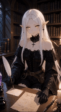 AI generated video: A detailed fantasy anime illustration of seesee_elf, a pale slim adult elf with…