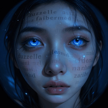 AI generated video: digital art, close-up of a face, female, ethereal, dark blue and black color…