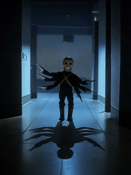 AI generated video: Storyboard: [Shot 1] A HD horror film clip of a six-armed puppet in the…