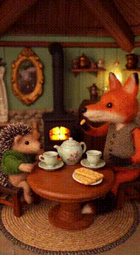 AI generated video: Needle felted animated fox in a cottage den home with antique decor shares…