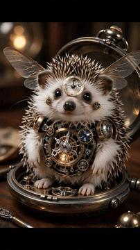 Видео, сгенерированное нейросетью: Macro 85mm f/1.4 close-up photo. A palm-sized steampunk mythical hybrid…