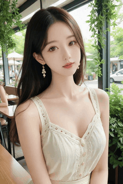AI generated video: A woman with long hair is sitting in a cafe, a gentle breeze rustles her hair…